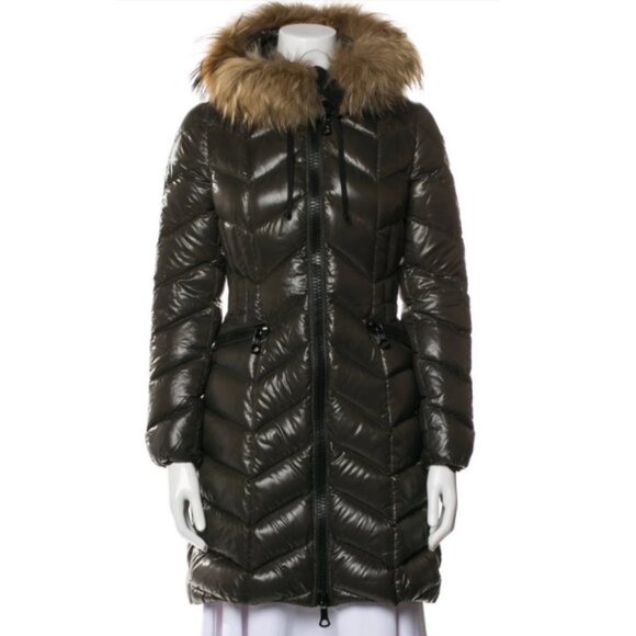 Moncler Fulmarus Shiny Green Down Puffer Coat Real Fur Hood Size 1 - Picture 1 of 13